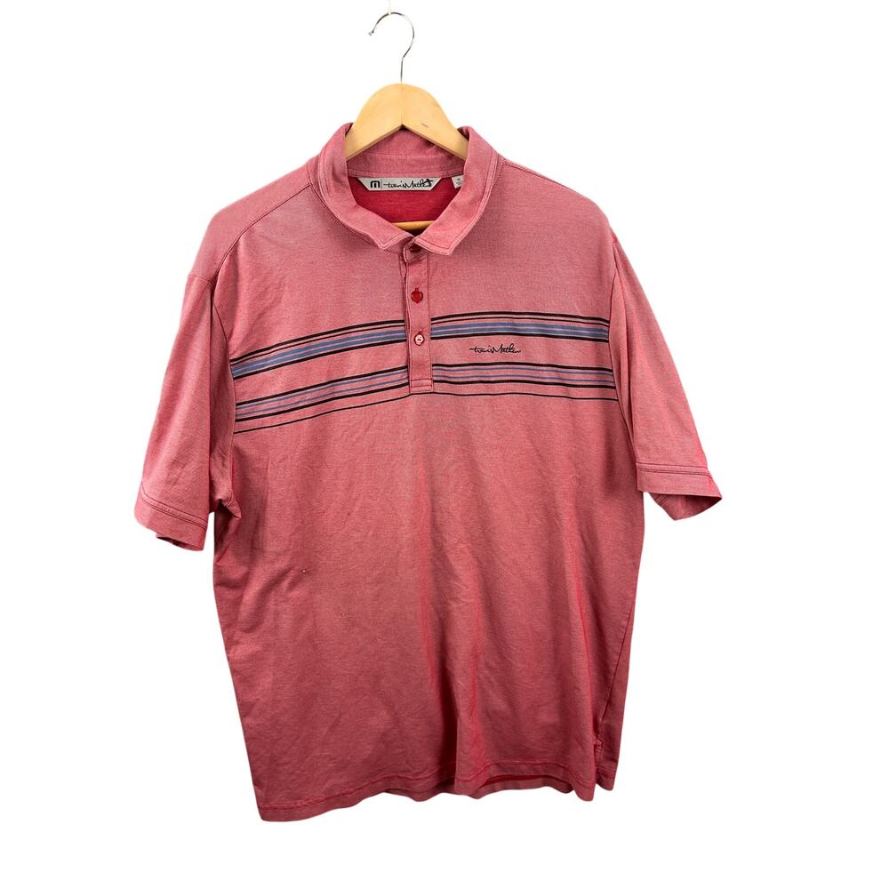 TravisMathew Polo Shirt XL Red Striped Casual Golf Performance Tee Peru
